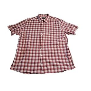 Harbor Bay Shirt Mens XL Red/White Plaid Short Sleeve  Pocket Adult